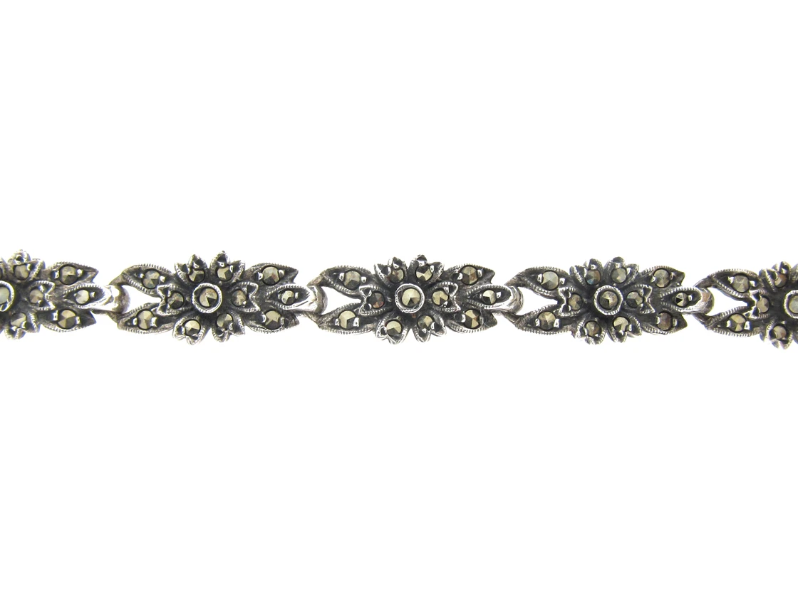 Art Deco Silver & Marcasite Flowers Necklace 3 Art Deco Silver & Marcasite Flowers Necklace