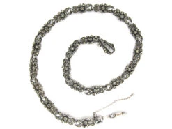 Art Deco Silver & Marcasite Flowers Necklace 7 Art Deco Silver & Marcasite Flowers Necklace -Antique Jewellery Company IMG 6249