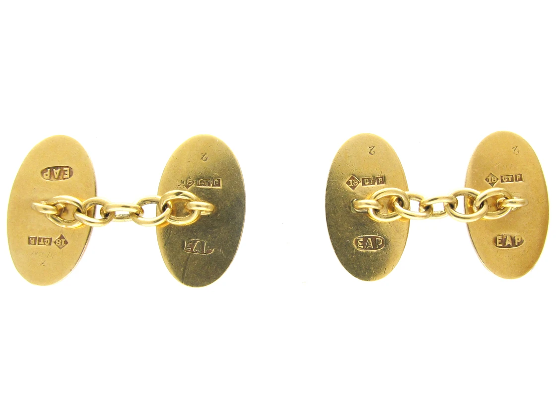 18ct Gold Blue & Red Enamel Oval Cufflinks 4 18ct Gold Blue & Red Enamel Oval Cufflinks - Image 2