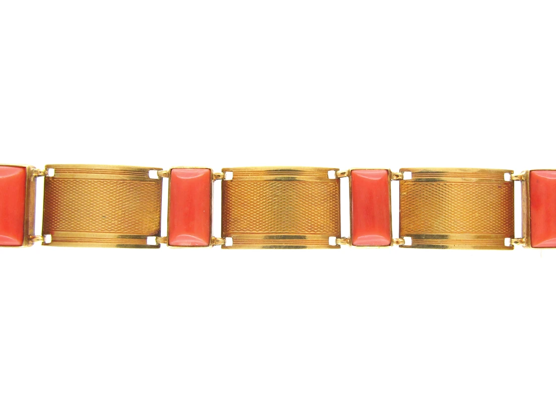 Art Deco 18ct Gold & Coral Bracelet 4 Art Deco 18ct Gold & Coral Bracelet - Image 2