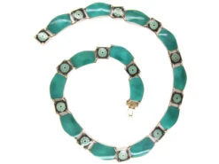 Norwegian Green & Black Enamel & Silver Art Deco Necklace