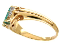 Victorian Rectangular Emerald & Diamond 18ct Gold Ring -Antique Jewellery Company IMG 6627