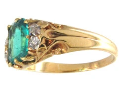 Victorian Rectangular Emerald & Diamond 18ct Gold Ring -Antique Jewellery Company IMG 6628