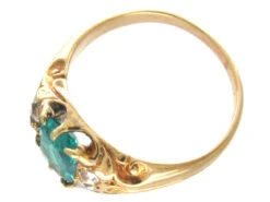 Victorian Rectangular Emerald & Diamond 18ct Gold Ring -Antique Jewellery Company IMG 6632