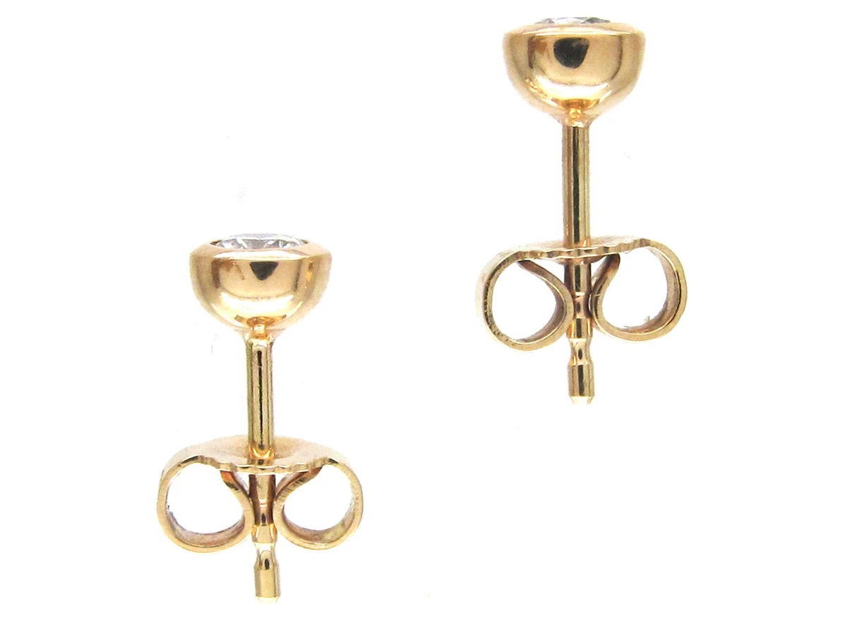 Diamond & 18ct Gold Rub Over Set Stud Earrings 4 Diamond & 18ct Gold Rub Over Set Stud Earrings - Image 2