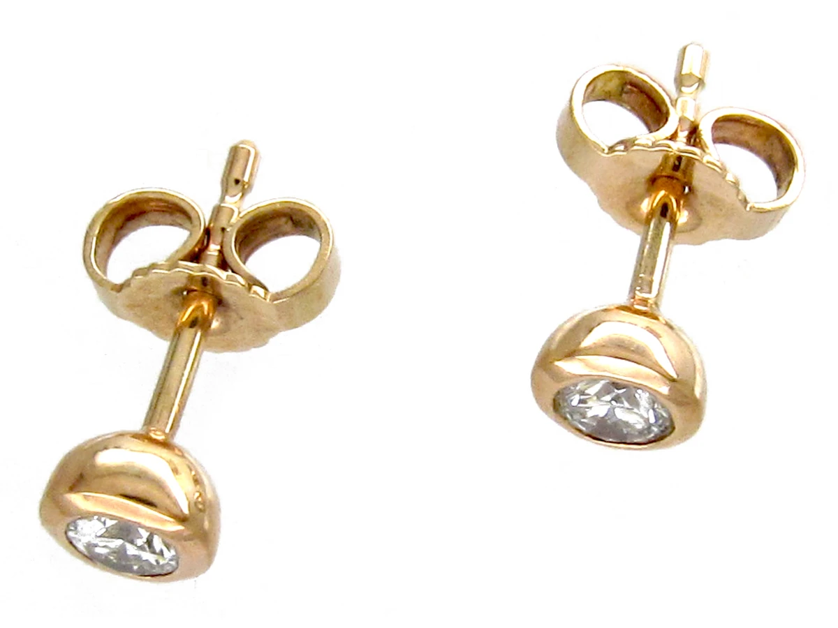 Diamond & 18ct Gold Rub Over Set Stud Earrings 5 Diamond & 18ct Gold Rub Over Set Stud Earrings - Image 3