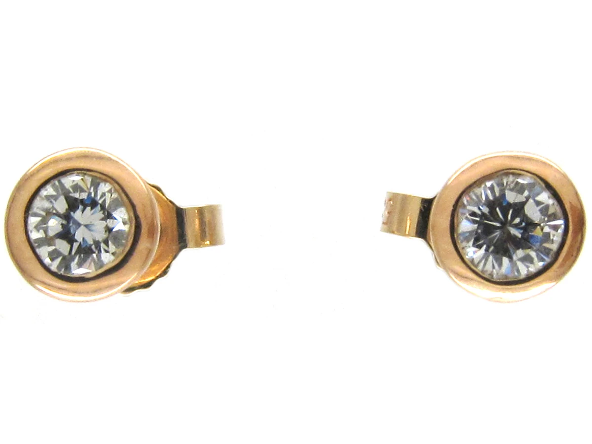Diamond & 18ct Gold Rub Over Set Stud Earrings 3 Diamond & 18ct Gold Rub Over Set Stud Earrings