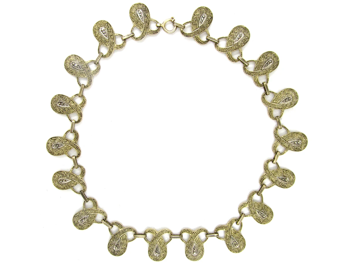Art Deco Silver Gilt & Marcasite Necklace By Theodor Farhner 3 Art Deco Silver Gilt & Marcasite Necklace By Theodor Farhner