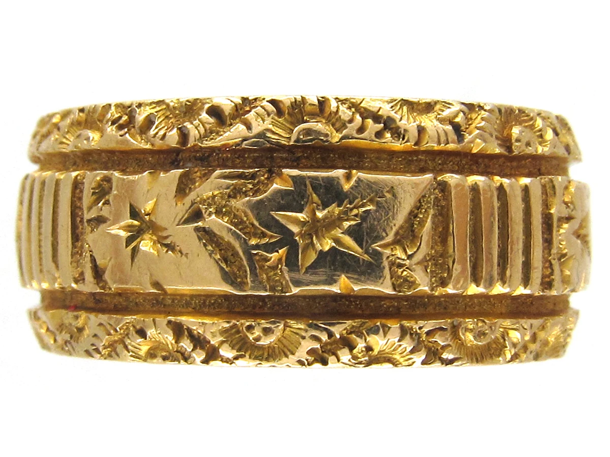 Victorian 18ct Gold Wide Vine Leaf Design Wedding Ring 3 Victorian 18ct Gold Wide Vine Leaf Design Wedding Ring