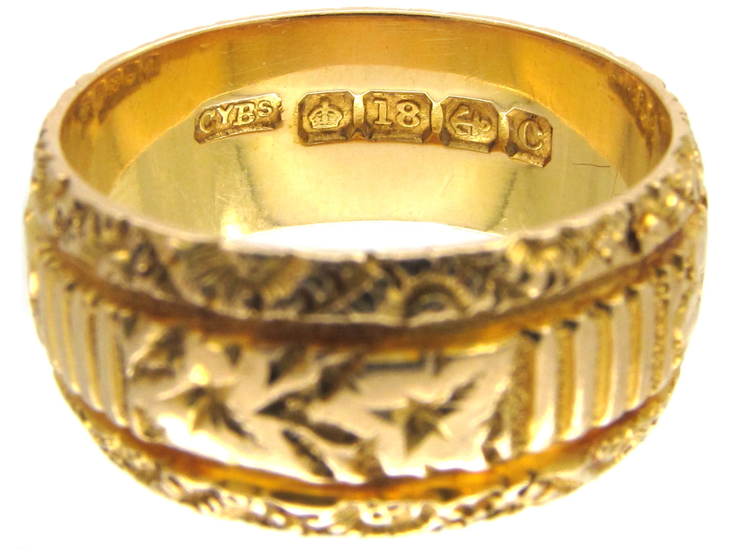 Victorian 18ct Gold Wide Vine Leaf Design Wedding Ring 5 Victorian 18ct Gold Wide Vine Leaf Design Wedding Ring - Image 3