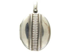 Victorian Silver Stripe Design Oval Locket