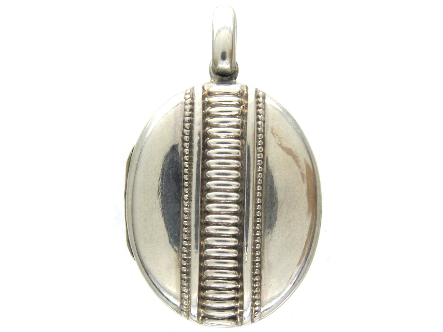 Victorian Silver Stripe Design Oval Locket 3 Victorian Silver Stripe Design Oval Locket