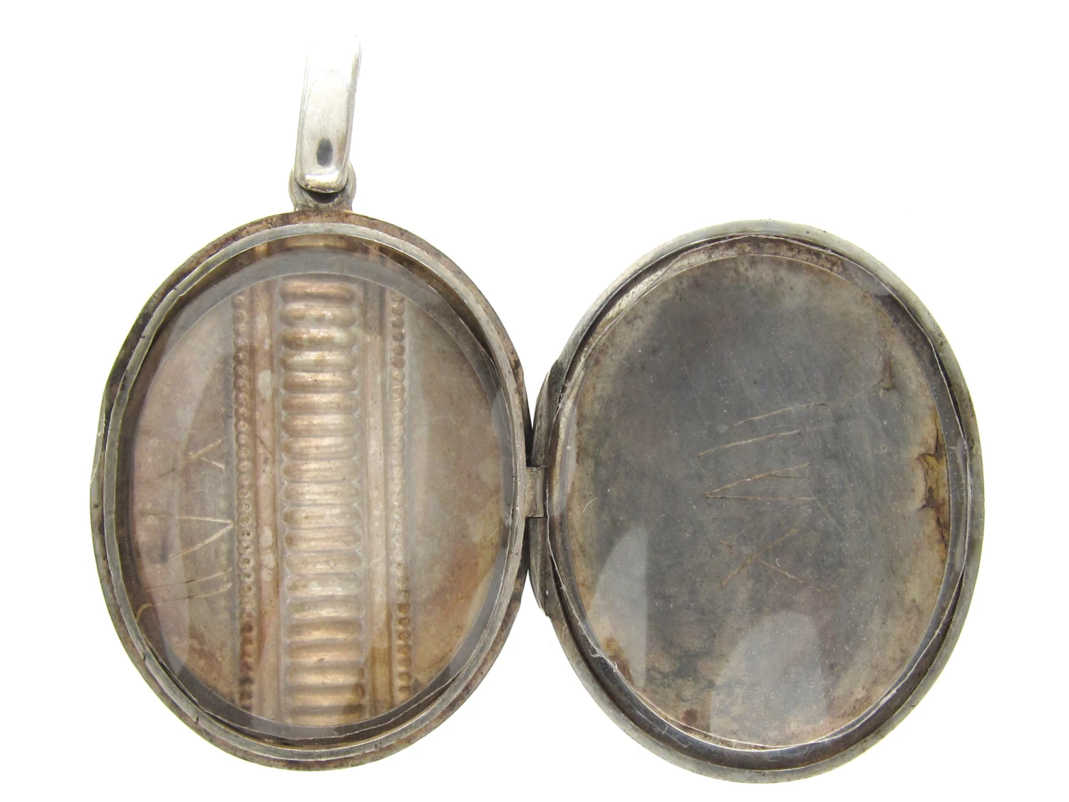 Victorian Silver Stripe Design Oval Locket 4 Victorian Silver Stripe Design Oval Locket - Image 2