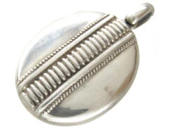 Victorian Silver Stripe Design Oval Locket 10 Victorian Silver Stripe Design Oval Locket -Antique Jewellery Company IMG 7240