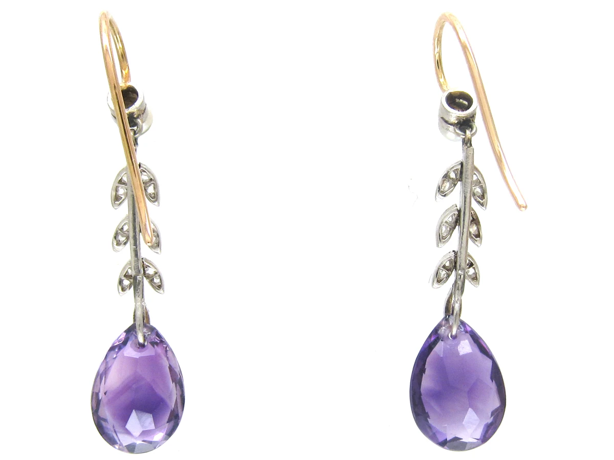 Edwardian Amethyst Natural Pearl & Diamond Drop Earrings 5 Edwardian Amethyst Natural Pearl & Diamond Drop Earrings - Image 3