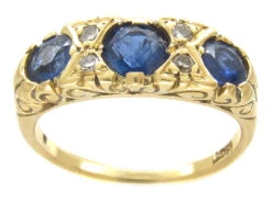 Victorian Three Stone Sapphire & Diamond Ring -Antique Jewellery Company IMG 7613