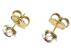 Edwardian Natural Ruby & Natural Pearl Cluster Earrings -Antique Jewellery Company IMG 7671