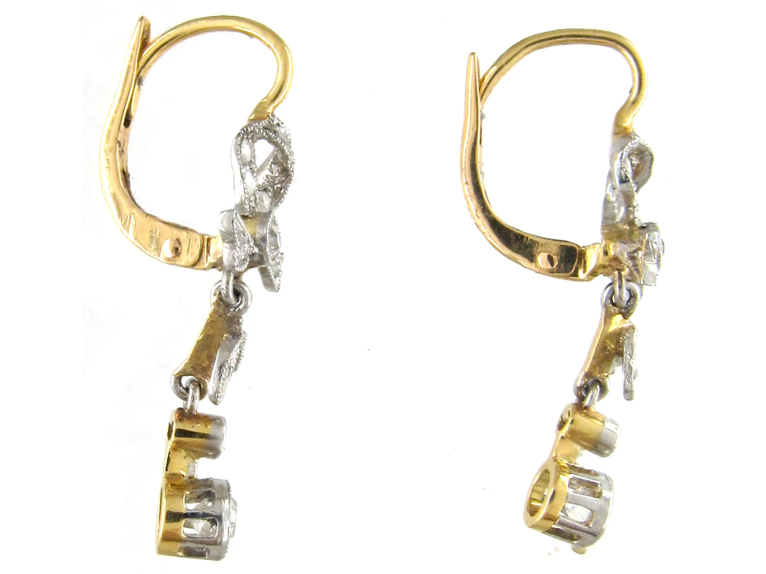 Edwardian Diamond Bow & Leaf Drop Earrings 4 Edwardian Diamond Bow & Leaf Drop Earrings - Image 2