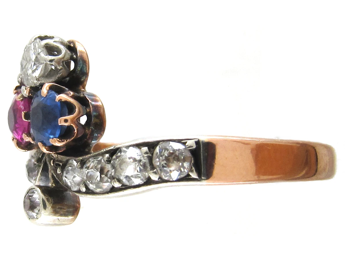 Art Nouveau Sapphire Diamond & Ruby Trefoil Ring 8 Art Nouveau Sapphire Diamond & Ruby Trefoil Ring - Image 6