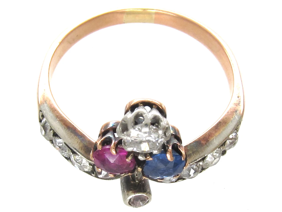 Art Nouveau Sapphire Diamond & Ruby Trefoil Ring 12 Art Nouveau Sapphire Diamond & Ruby Trefoil Ring - Image 10