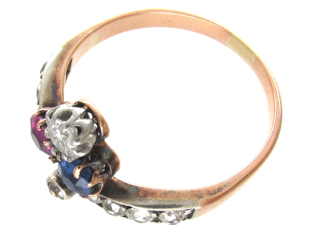 Art Nouveau Sapphire Diamond & Ruby Trefoil Ring 10 Art Nouveau Sapphire Diamond & Ruby Trefoil Ring - Image 8