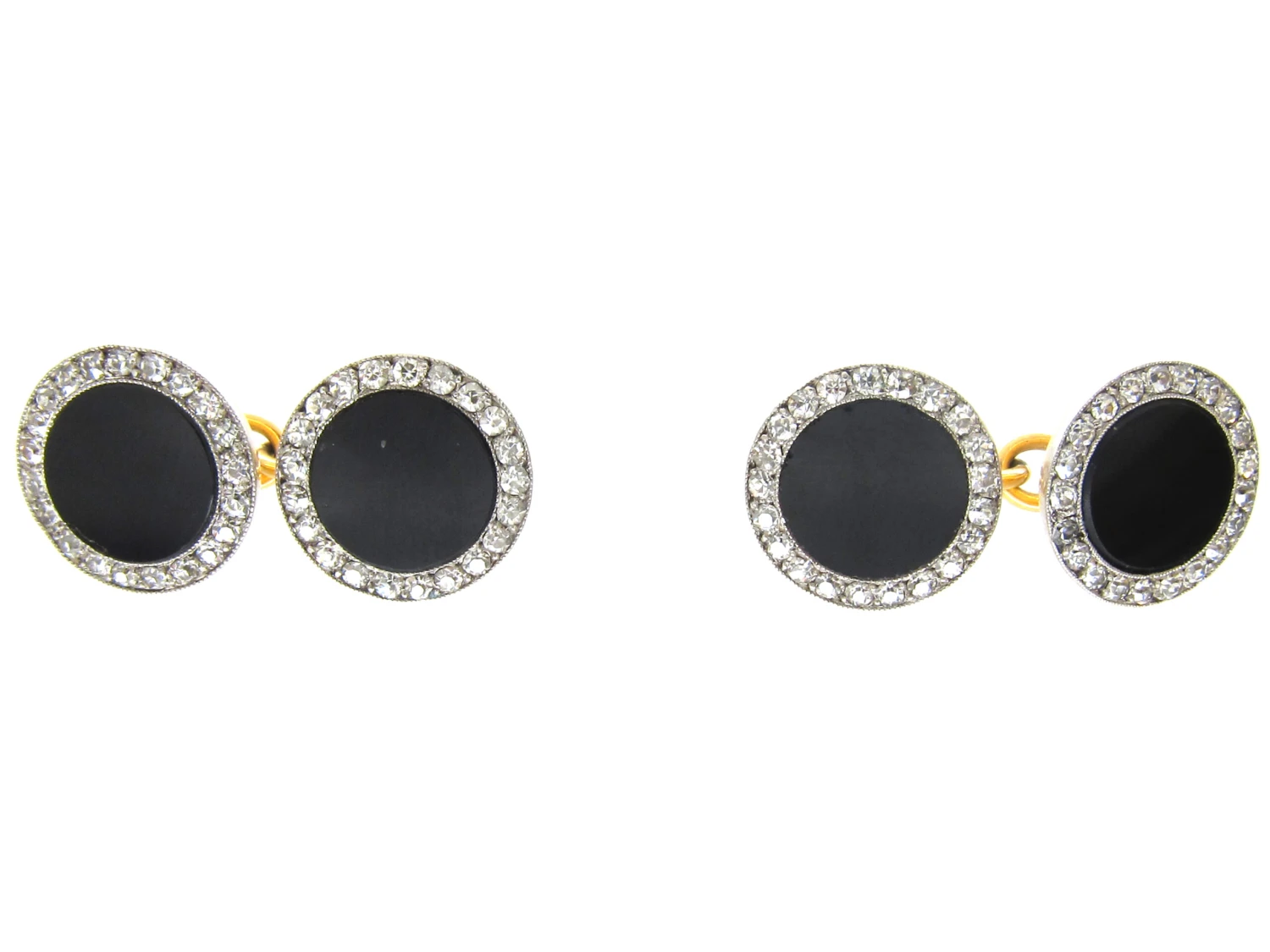 Art Deco Diamond & Onyx Discs 18ct Gold Cufflinks 4 Art Deco Diamond & Onyx Discs 18ct Gold Cufflinks - Image 2