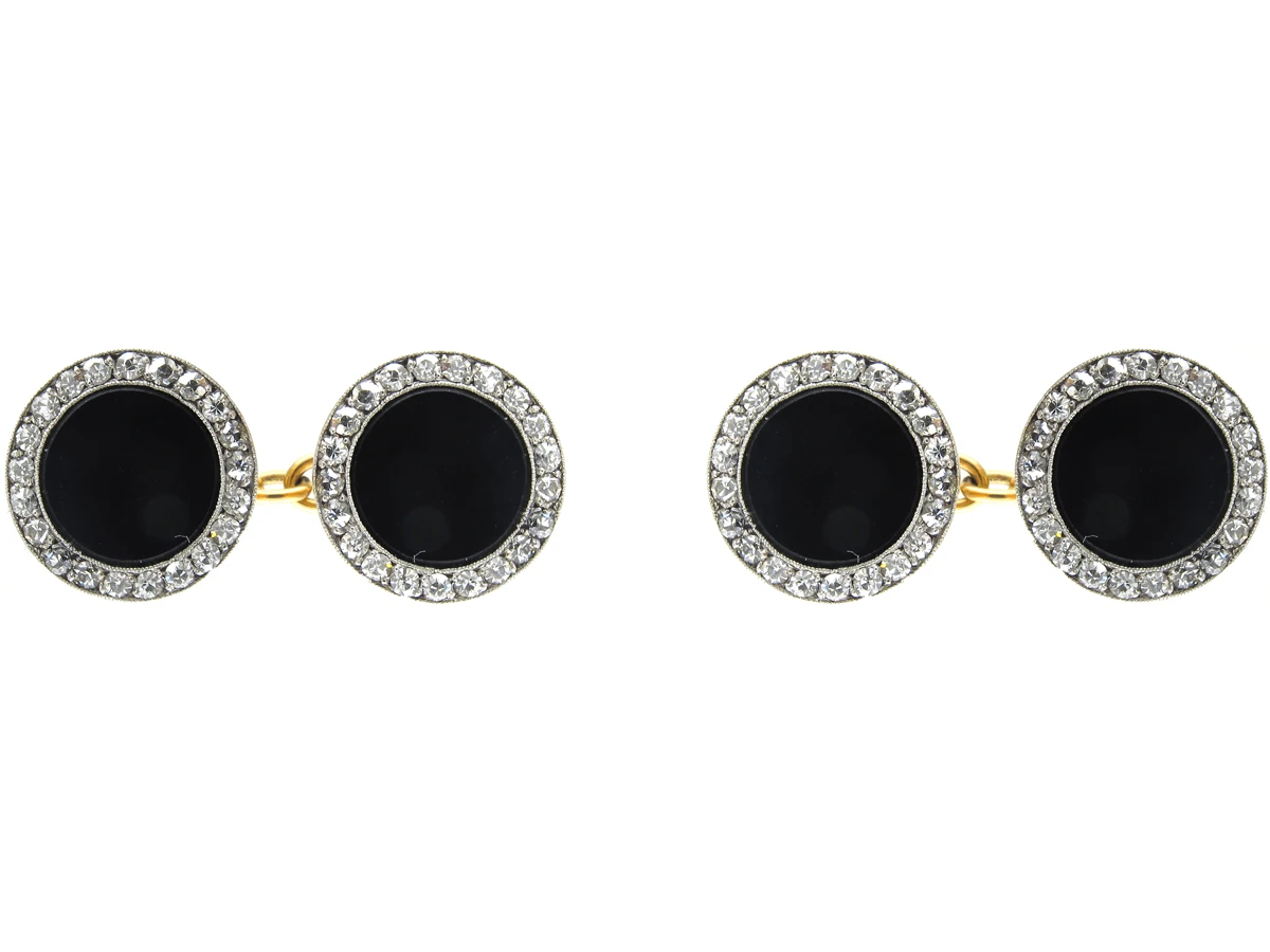 Art Deco Diamond & Onyx Discs 18ct Gold Cufflinks 3 Art Deco Diamond & Onyx Discs 18ct Gold Cufflinks