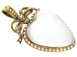 Victorian Large Heart Shaped Gold & Rock Crystal Pendant With Bow Top -Antique Jewellery Company IMG 7862