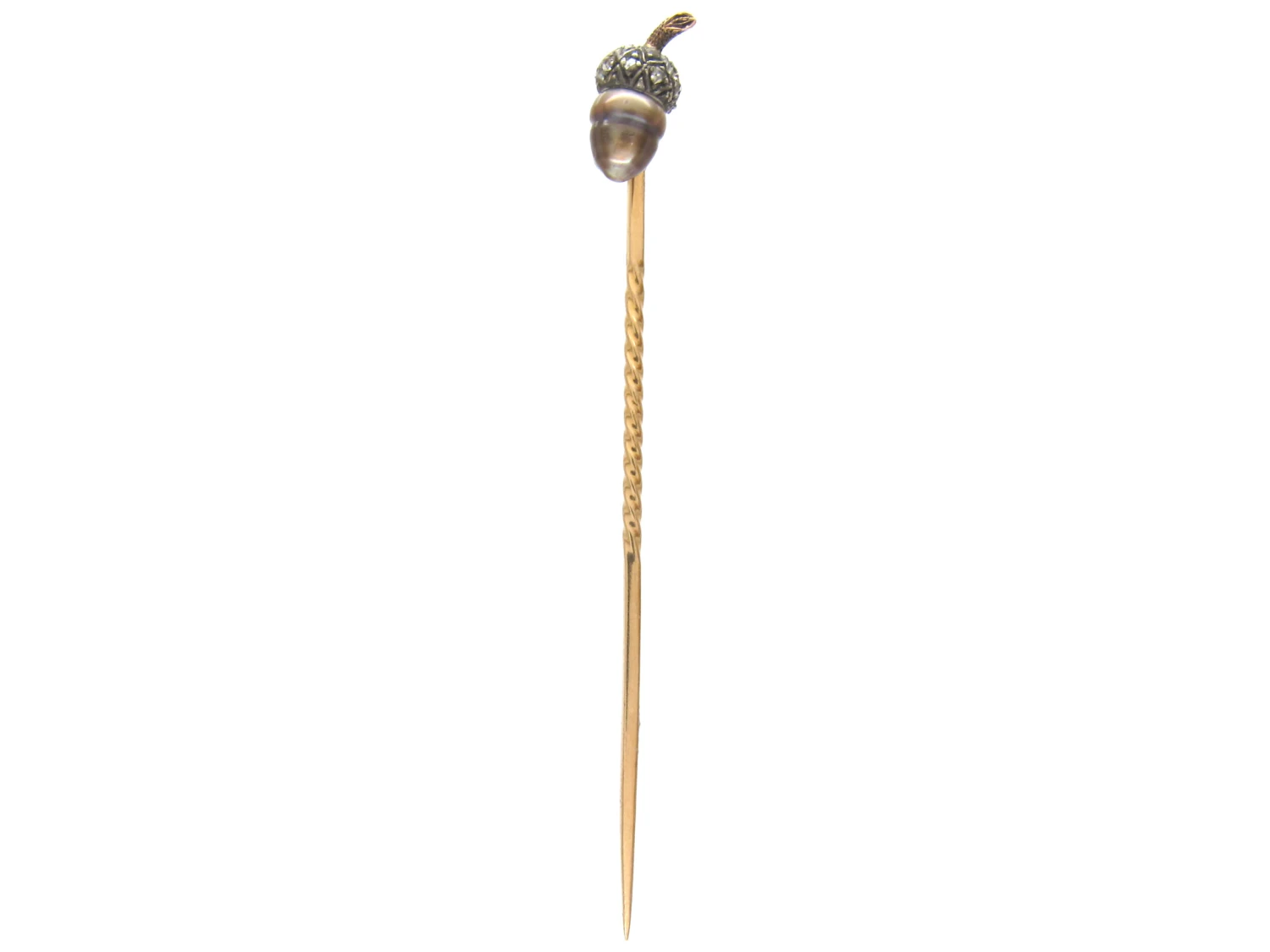 Edwardian Natural Grey Pearl & Rose Diamond Acorn Stickpin 5 Edwardian Natural Grey Pearl & Rose Diamond Acorn Stickpin - Image 3