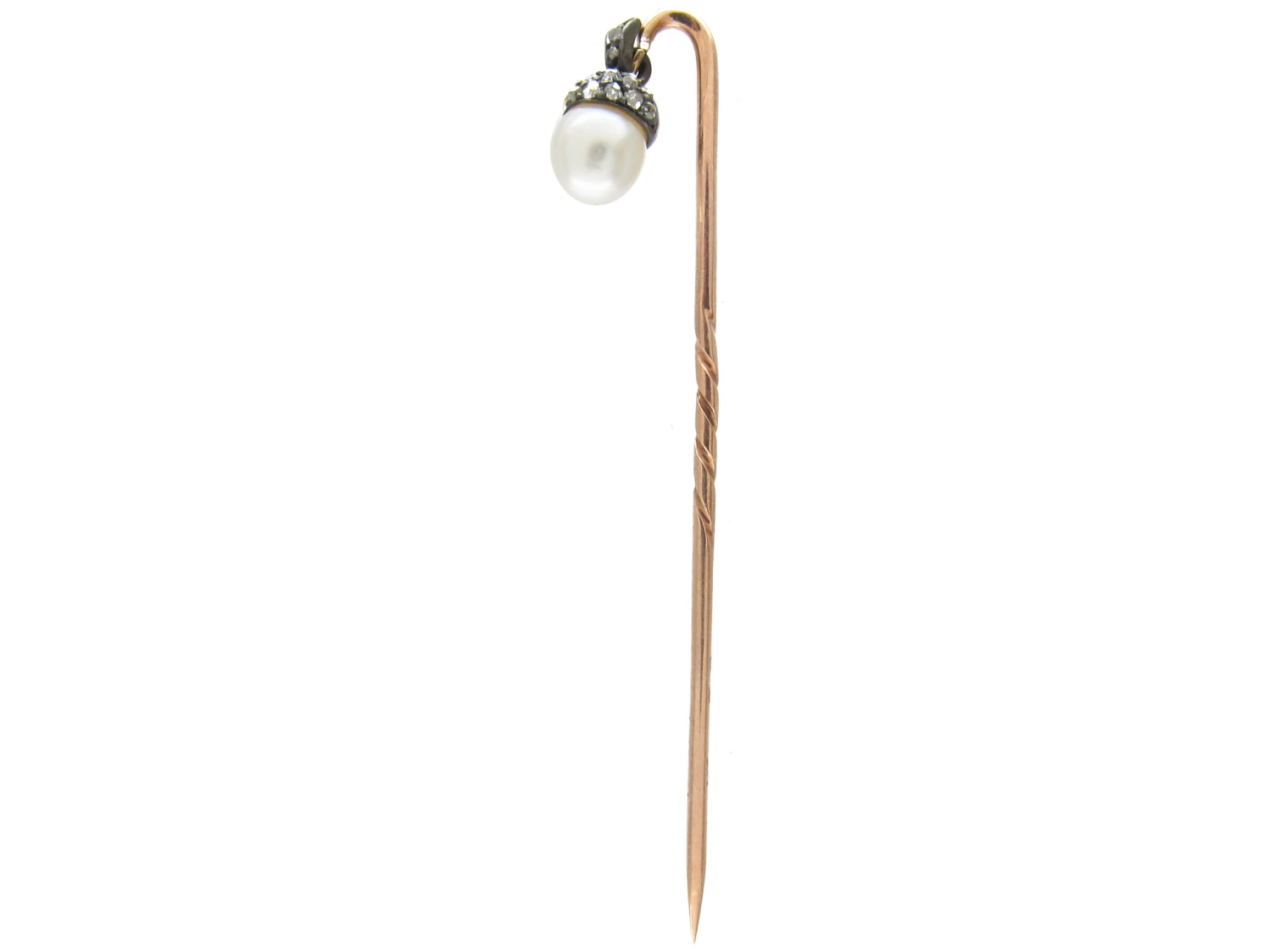Edwardian Natural Pearl & Rose Diamond Acorn Stickpin 4 Edwardian Natural Pearl & Rose Diamond Acorn Stickpin - Image 2