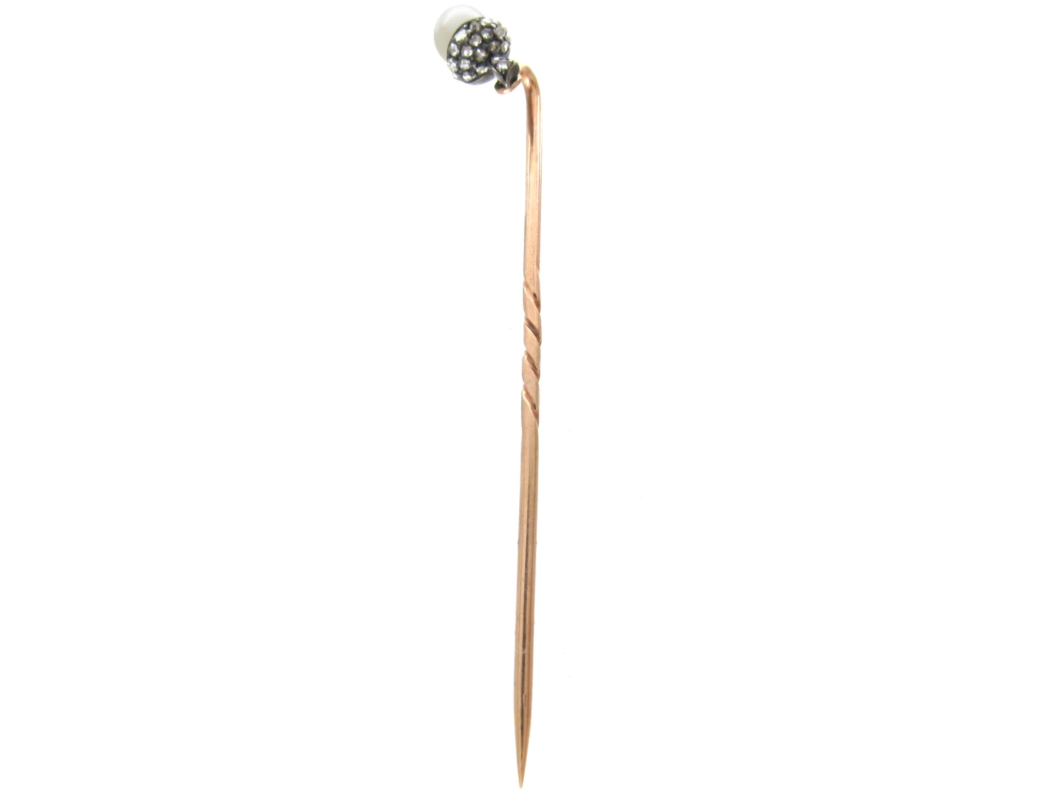 Edwardian Natural Pearl & Rose Diamond Acorn Stickpin 5 Edwardian Natural Pearl & Rose Diamond Acorn Stickpin - Image 3