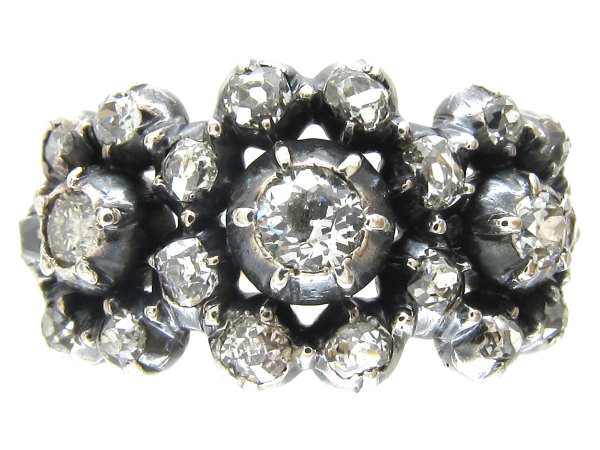 Georgian Diamond Triple Cluster Ring 3 Georgian Diamond Triple Cluster Ring