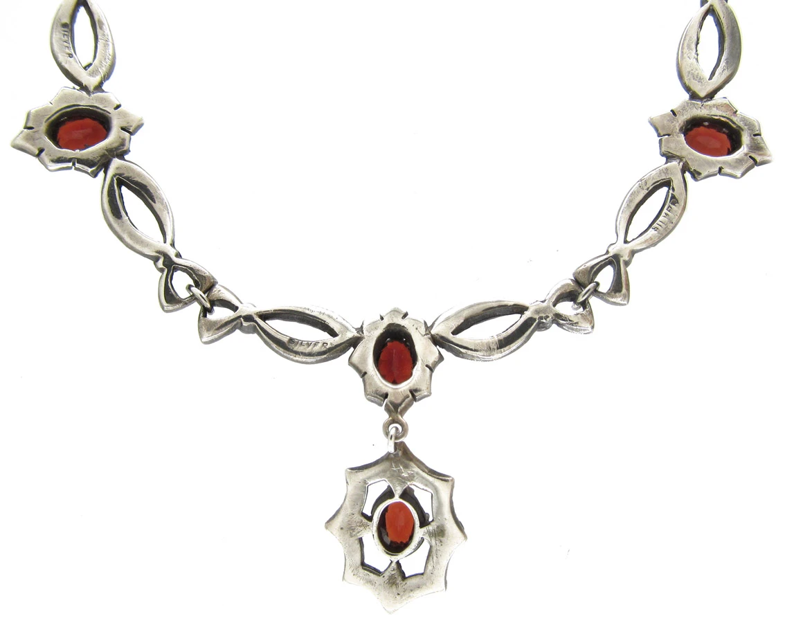 Art Deco Marcasite & Garnet Festoon Silver Necklace 5 Art Deco Marcasite & Garnet Festoon Silver Necklace - Image 3