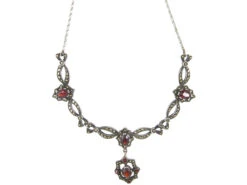 Art Deco Marcasite & Garnet Festoon Silver Necklace