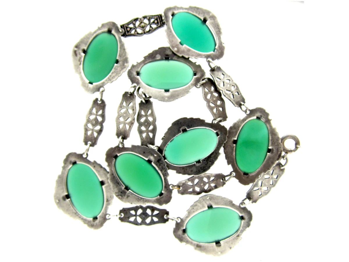 Silver, Chalcedony & Marcasite Art Deco Necklace 5 Silver, Chalcedony & Marcasite Art Deco Necklace - Image 3