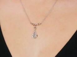 Edwardian 15ct Gold & Platinum Rose Diamond Pendant On Chain -Antique Jewellery Company NSF09640