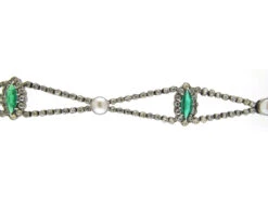 Edwardian Silver, Green & White Paste Festoon Necklace 9 Edwardian Silver, Green & White Paste Festoon Necklace -Antique Jewellery Company Paste necklace of diamond design 1