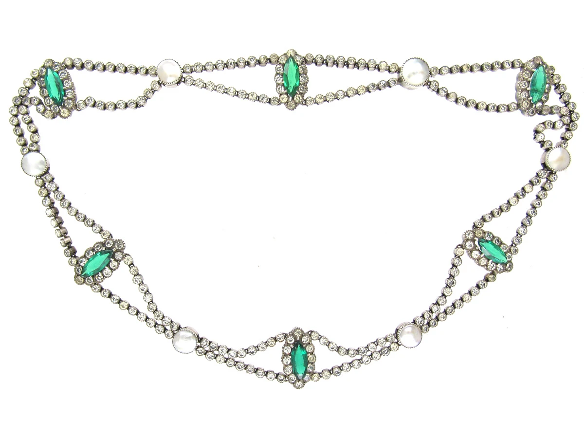 Edwardian Silver, Green & White Paste Festoon Necklace 3 Edwardian Silver, Green & White Paste Festoon Necklace