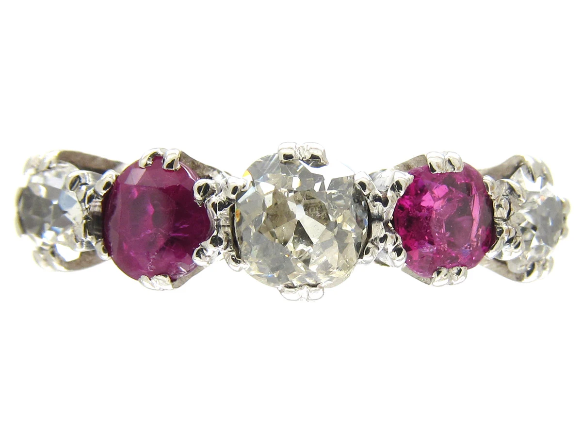 Art Deco Diamond & Ruby Five Stone Ring 3 Art Deco Diamond & Ruby Five Stone Ring