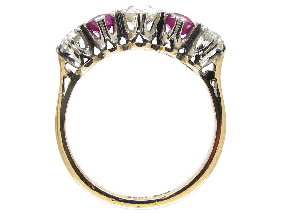 Art Deco Diamond & Ruby Five Stone Ring 4 Art Deco Diamond & Ruby Five Stone Ring - Image 2