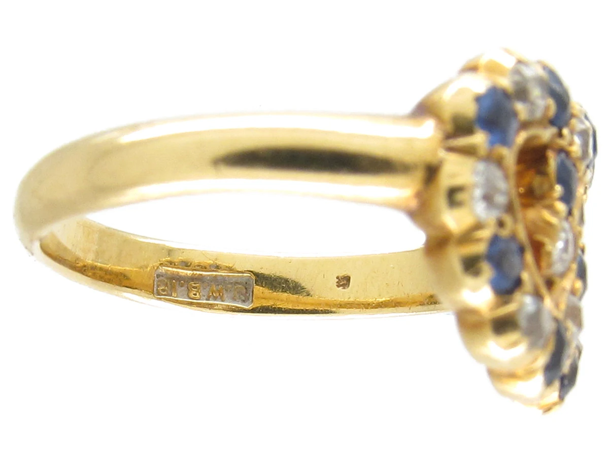 Edwardian 18ct Gold Intertwined Sapphire & Diamond Hearts Ring 4 Edwardian 18ct Gold Intertwined Sapphire & Diamond Hearts Ring - Image 2