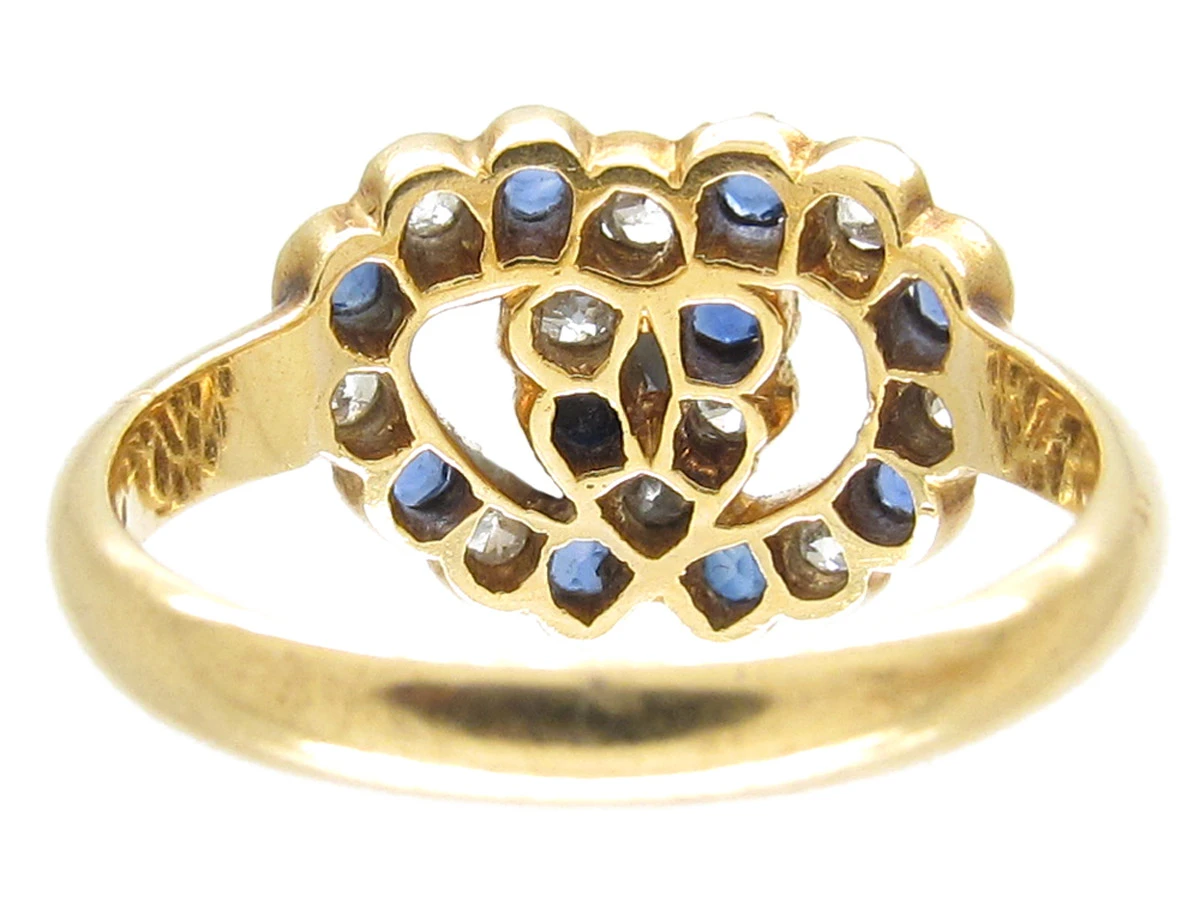 Edwardian 18ct Gold Intertwined Sapphire & Diamond Hearts Ring 7 Edwardian 18ct Gold Intertwined Sapphire & Diamond Hearts Ring - Image 5