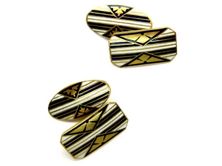 18ct Gold, Blue & White Enamel Cufflinks 3 18ct Gold, Blue & White Enamel Cufflinks