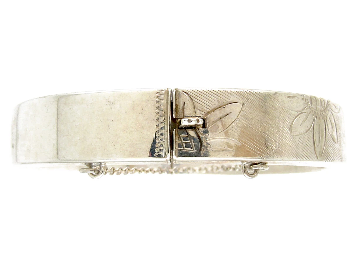 Engraved Flowers Silver Bangle 4 Engraved Flowers Silver Bangle - Image 2
