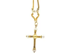 18ct Gold Cross On 18ct Gold & Pearl Chain