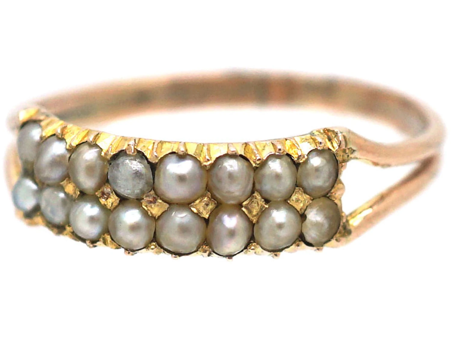 Regency 9ct Gold & Natural Split Pearl Two Row Ring 8 Regency 9ct Gold & Natural Split Pearl Two Row Ring - Image 6