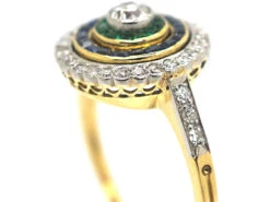 Art Deco 18ct Gold & Platinum, Diamond Emerald & Sapphire Target Ring 11 Art Deco 18ct Gold & Platinum, Diamond Emerald & Sapphire Target Ring -Antique Jewellery Company a14f1b4b dsc05881 scaled 1