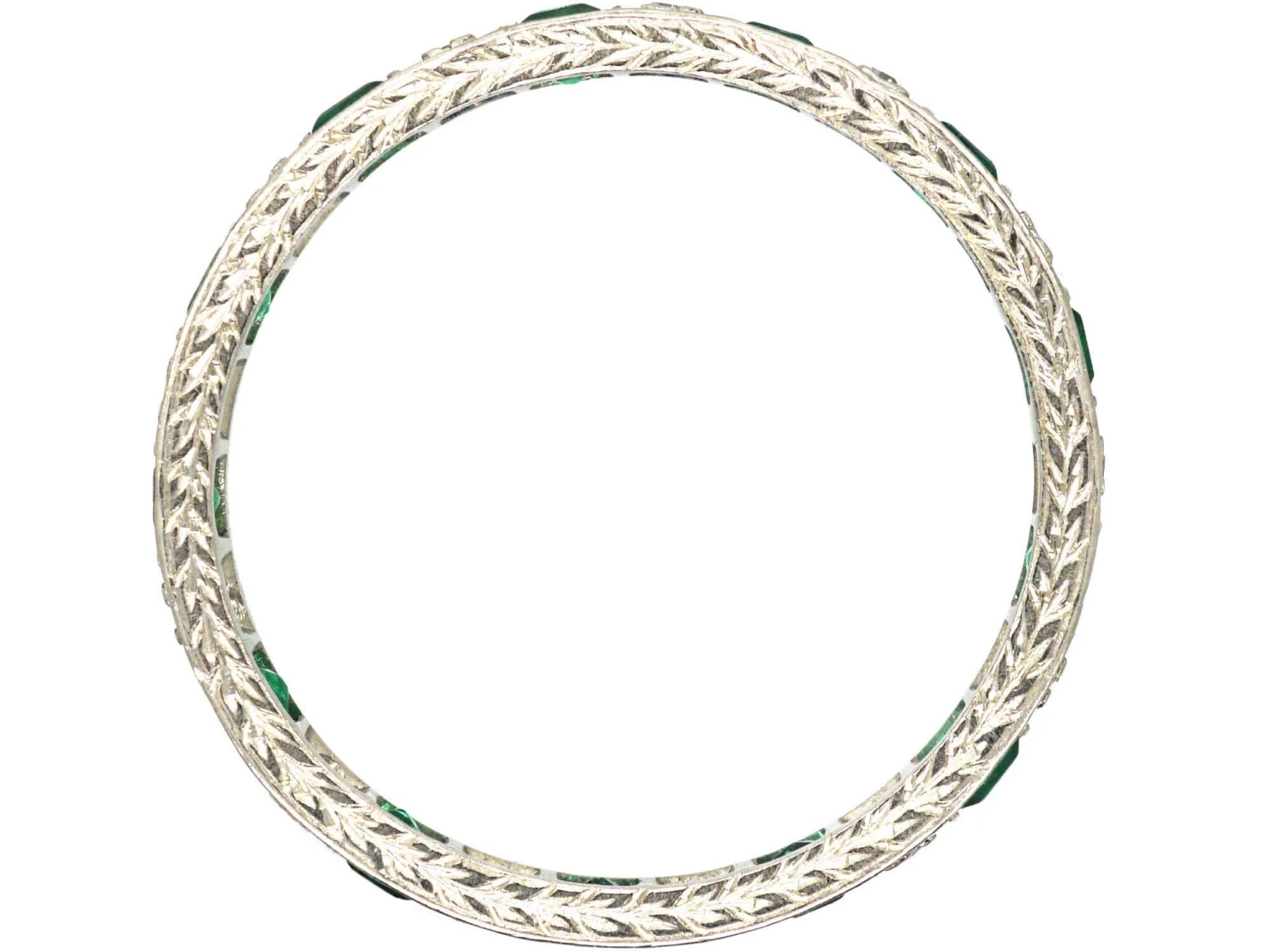 Art Deco Platinum Eternity Ring Set With Emeralds & Diamonds 4 Art Deco Platinum Eternity Ring Set With Emeralds & Diamonds - Image 2