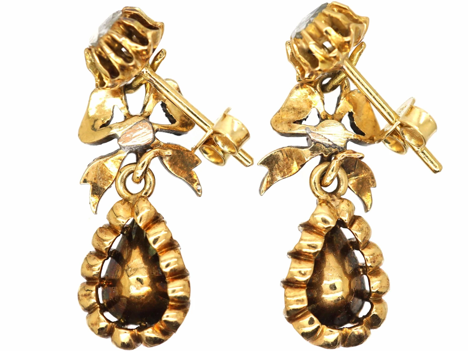 19th Century Rose Diamond Drop Earrings 4 19th Century Rose Diamond Drop Earrings - Image 2