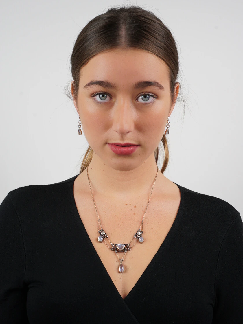 Silver & Gold , Moonstone & Blister Pearl Arts & Crafts Necklace 5 Silver & Gold , Moonstone & Blister Pearl Arts & Crafts Necklace - Image 3